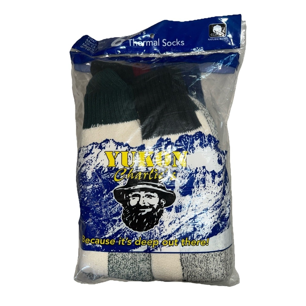 Vintage 80s Yukon Charlie's Trail Thermal Socks 6 Pack USA Men's 6-12.5 Shoe New